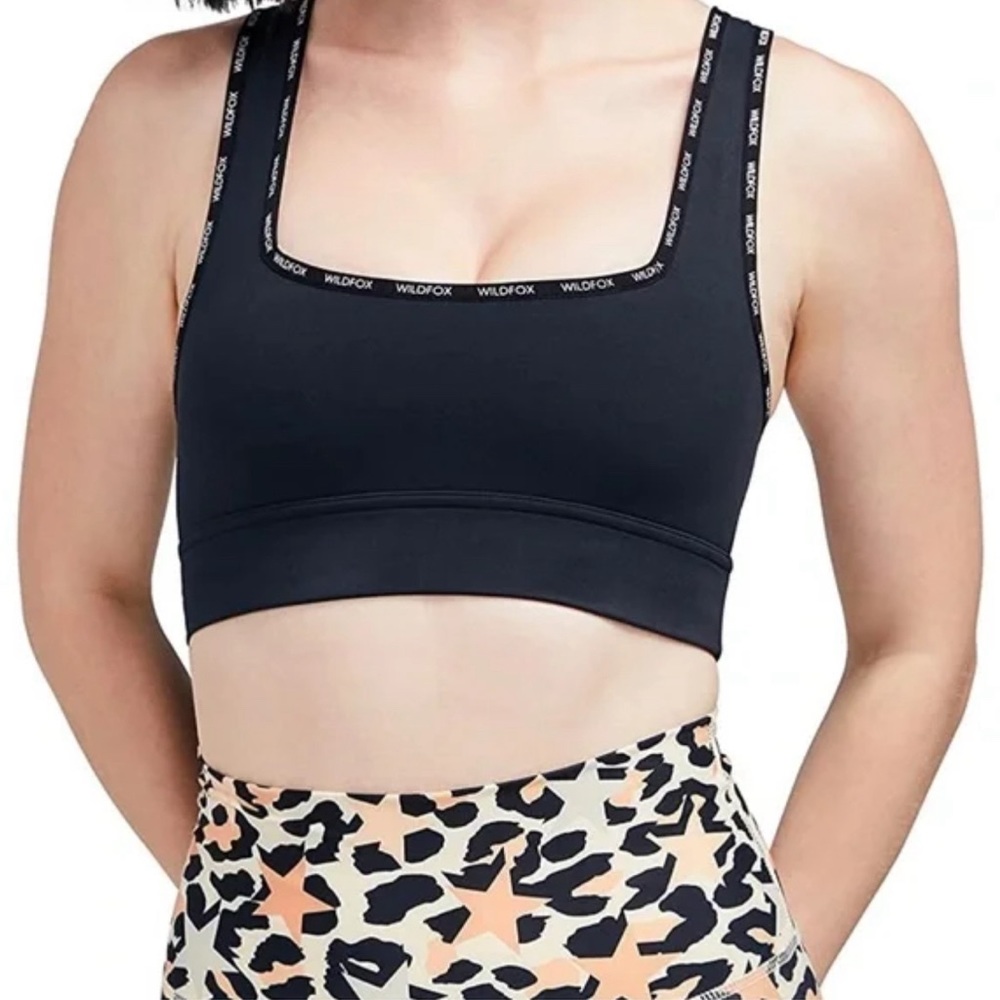 Wildfox Square Neck Sports Bra Crop Top, S, Black